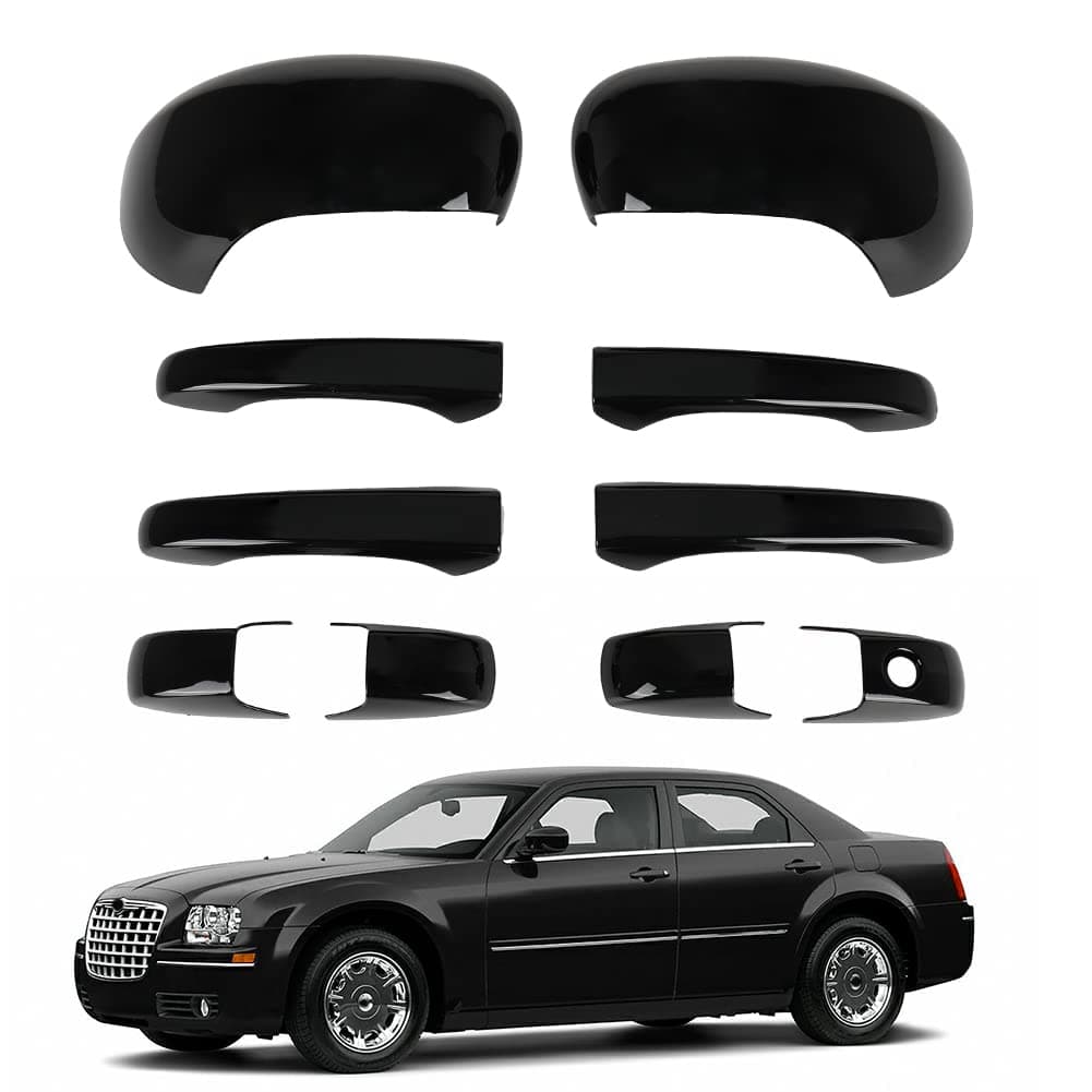 Door & Mirror Cover Compatible with Chrysler 300 300C 2005-2010 and Dodge Magnum 2005-2008, Gloss Black/Black Carbon Fiber(Gloss Black)