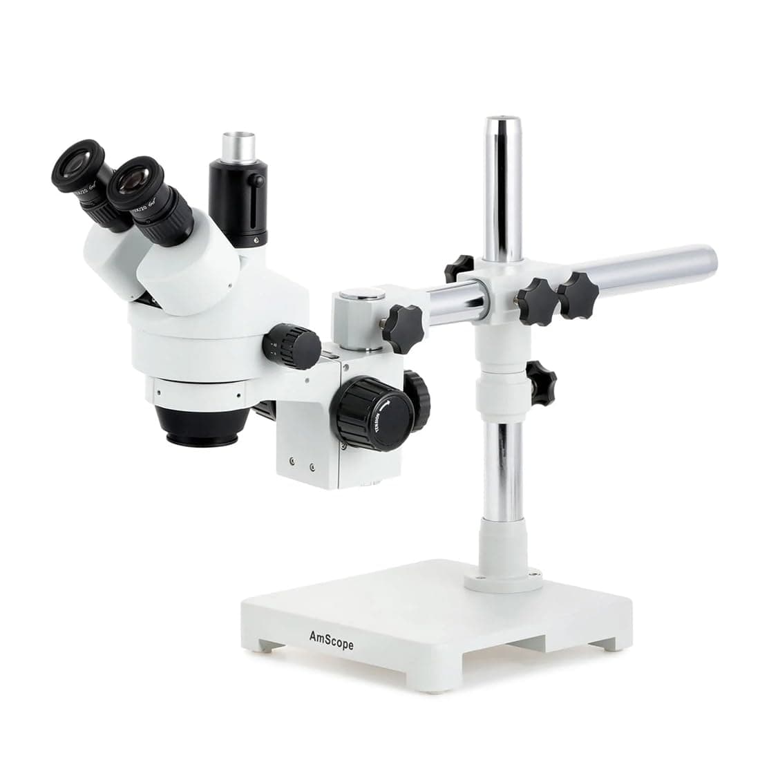 AmScope SM-3T Professional Trinocular Stereo Zoom Microscope, WH10x Eyepieces, 7X-45X Magnification, 0.7X-4.5X Zoom Objective, Ambient Lighting, Single-Arm Boom Stand