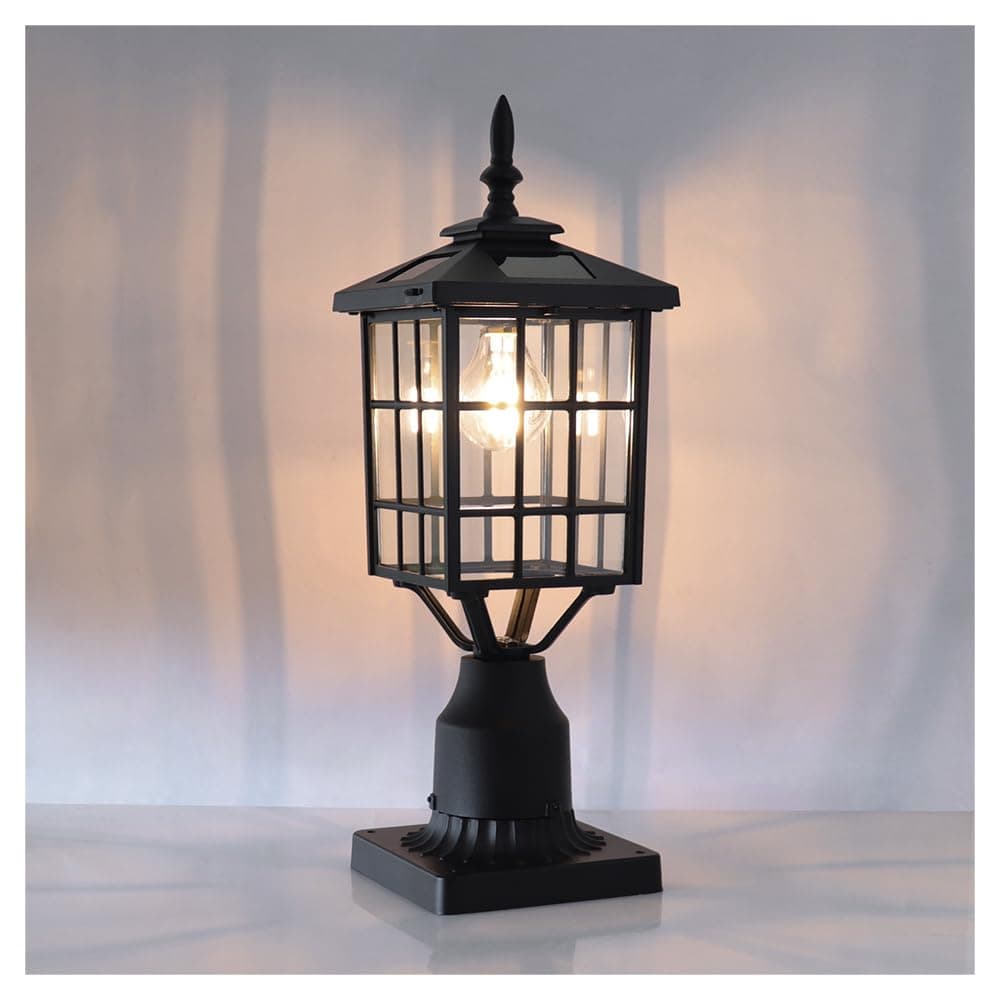 Kemeco ST4224Q-A Solar Post Light Outdoor, Landscape Led Squared Frame Fixture with 3" Pier Mount Base for Garden Street Post Pole Yard Driveway Entryways (Black)