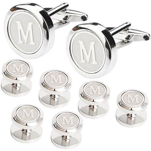 Men's Cufflinks and Studs Tuxedo Shirts Business Wedding Initials Alphabet A-Z Gift Set
