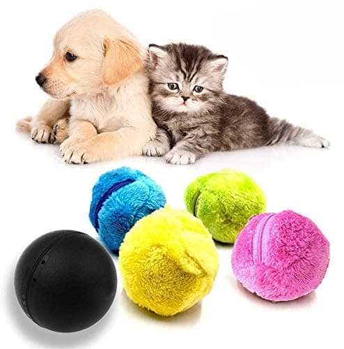 XUNKE Magic Roller Ball, Automatic Rolling Ball Electric Cleaner, 2-in-1 Function Pet Electric Toy Ball with 4 Wool Cover for Dog Cat Pet, Turn Direction Automatically Microfiber Mop Ball