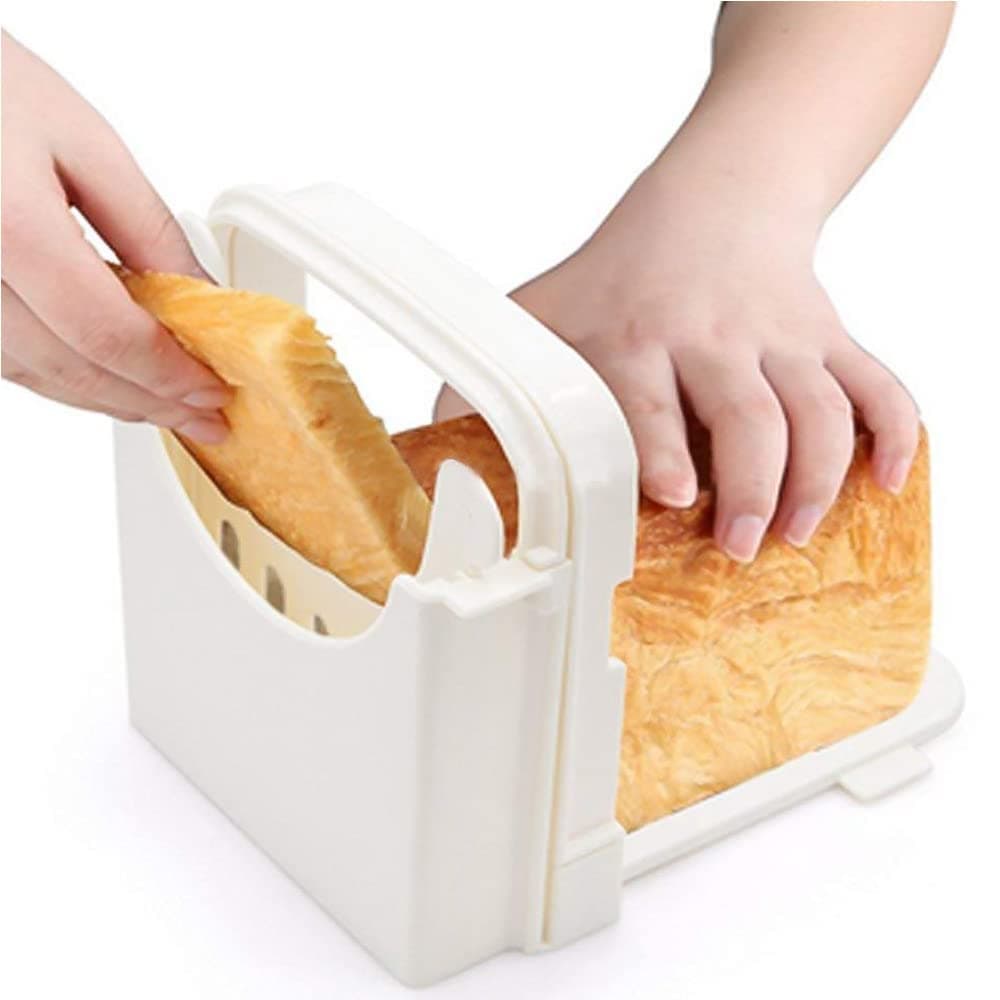 Foldable Bread Slicer Adjustable Cutting Mold Thicknesses Toast Slicing Cutter Machine for Bread/Roast/Sandwich Maker/Loaf Slicer Cutter, White