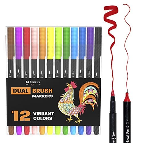 Brush Pen Set 12 Color Dual Tip Markers - Calligraphy Lettering Paint Art Manga