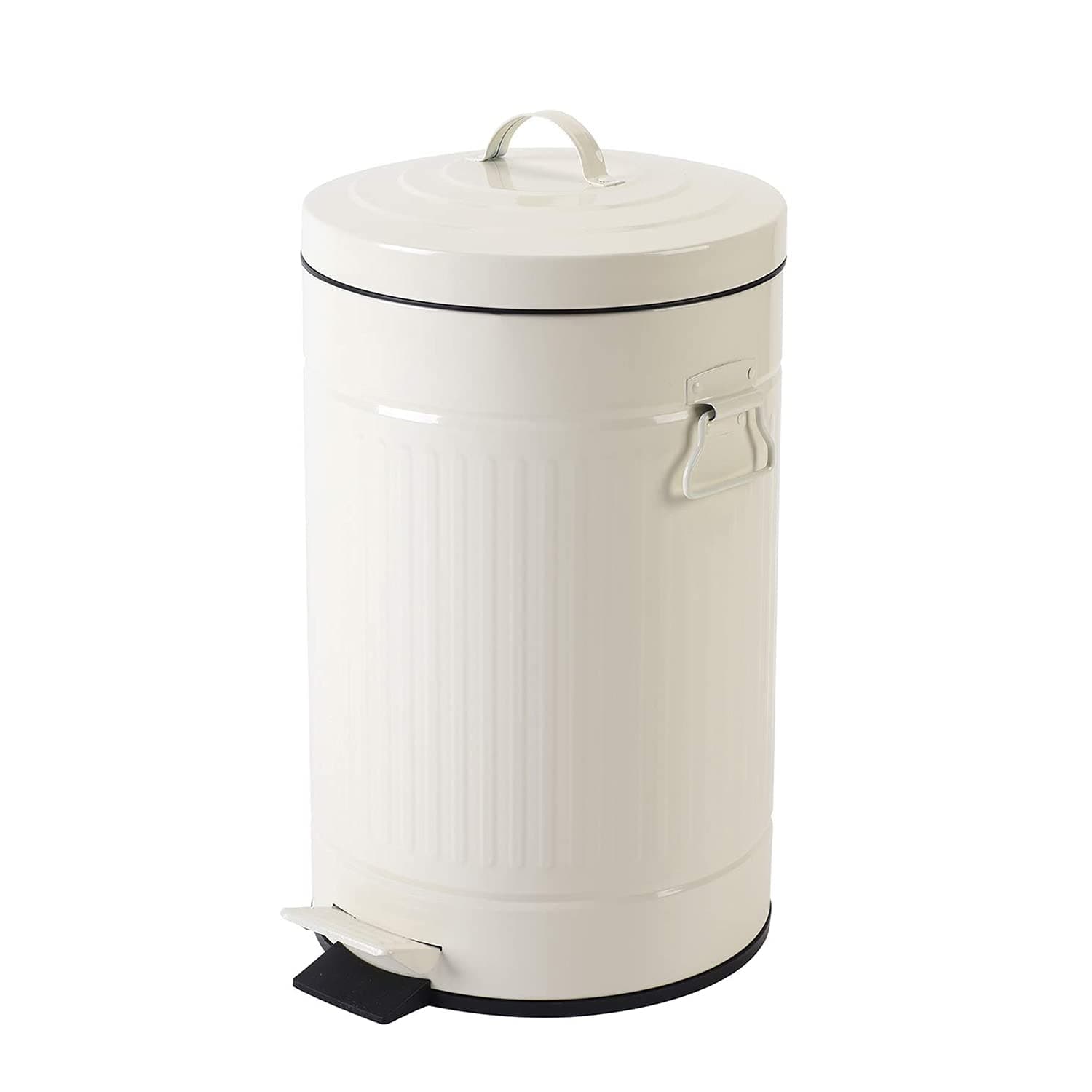 White Trash Can with Lid, Bathroom Bedroom Waste Basket Soft Close, Small White Garbage Can, Retro Vintage Home Office Trash Can, 12 Liter/3 Gallon, Glossy Cream White