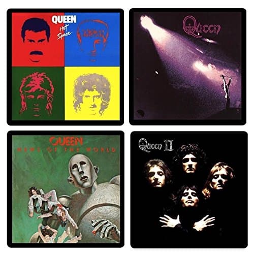 Queen (Band) Coaster Gift Collection - (4) Different Album Covers Reproduced Onto Absorbent, Soft, Drink Coasters