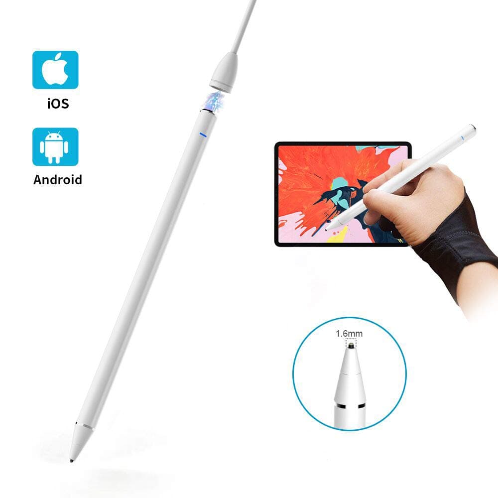 Active Stylus Pen for Touch Screens, 1.6mm Metal Fine Point High Sensitivity Digital Stylus Pen Compatible with iPad, iPhone, Android Tablet and Other Touch Screen Devices - White