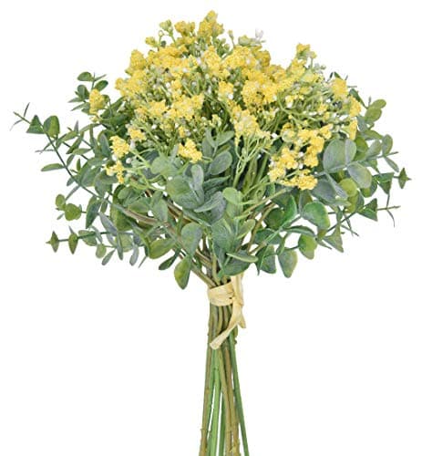 Baby Plum Artificial Silk Flower Bouquet of 6 Baby Breath Flowers and 6 Silver Dollars Eucalyptus Arrangement Floral Bouquet for Wedding Bridal Spring Wreath Home Artificial Decoration Dinner Table