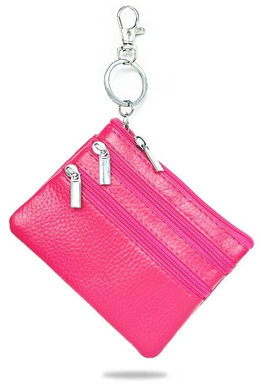 iToolai Genuine Leather Small Coin Purse Pouch Mini Wallet with Zipper Keychain for Women(3.54 x 4.33 inch, Fuchsia)