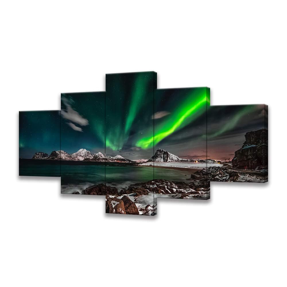 Winter Aurora Borealis Wall Art for Bedroom Northern Lights Wall Decor Landscape Nature Canvas Prints Framed for Office Room Wall Decor (50Wx24H)