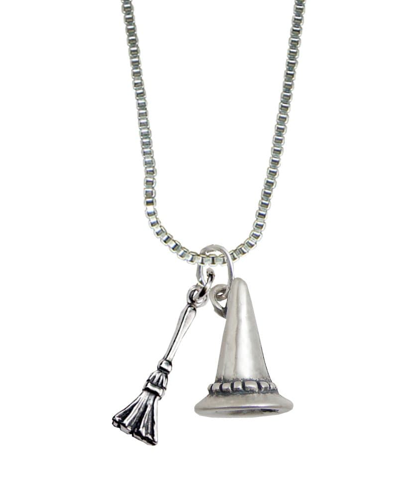 The Witch's Hat and Broom Necklace in Sterling Silver Made in America