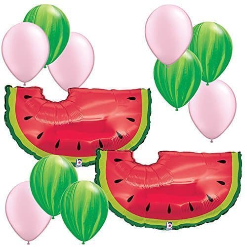 Watermelon Theme Decorations - 35" Watermelon Balloons 12pc Assortment - Fiesta Birthday Party Foil Mylar Latex Balloon Bundle Pack