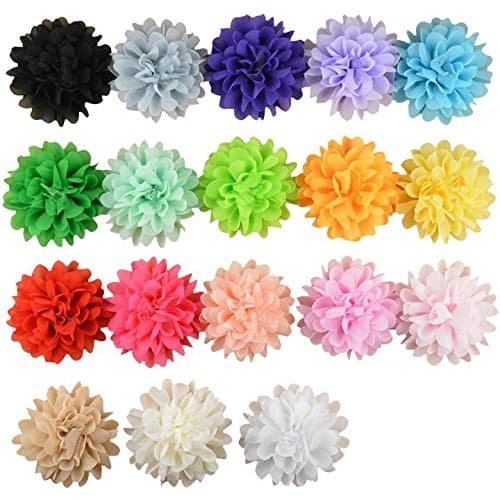 Chiffon Fabric Flowers for Crafts - Bulk Fabric Flowers Pack of 18 Assorted Colors
