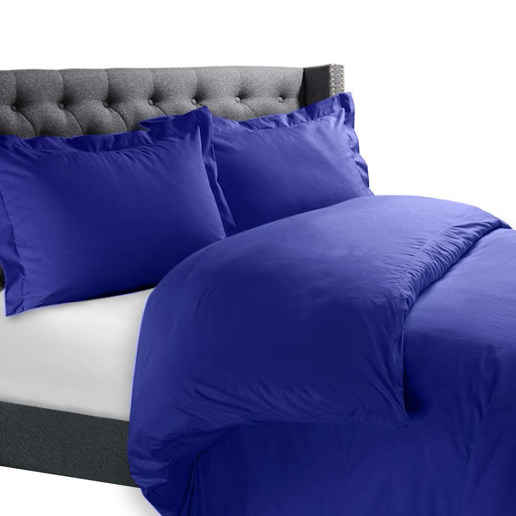 Luxurious & Soft 3 PCs Duvet Cover Set Solid Pattern 100% Egyptian Cotton Quilt Cover Set 500 TC Size Twin Color Royal Blue