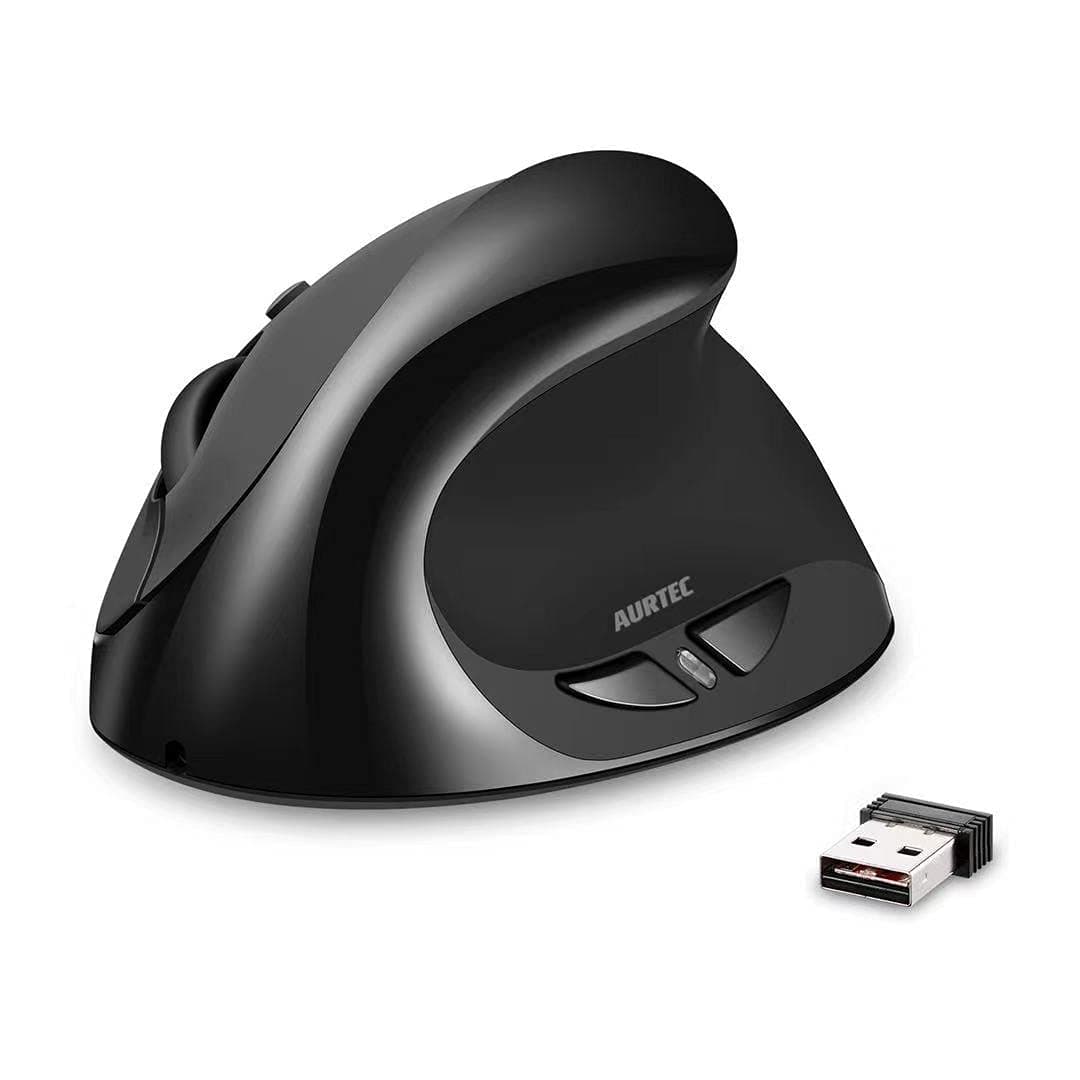 AURTEC Vertical Mouse, Rechargeable 2.4G Wireless Ergonomic Mice with USB Receiver, 6 Buttons and 3 Adjustable DPI 800/1200/1600, Black