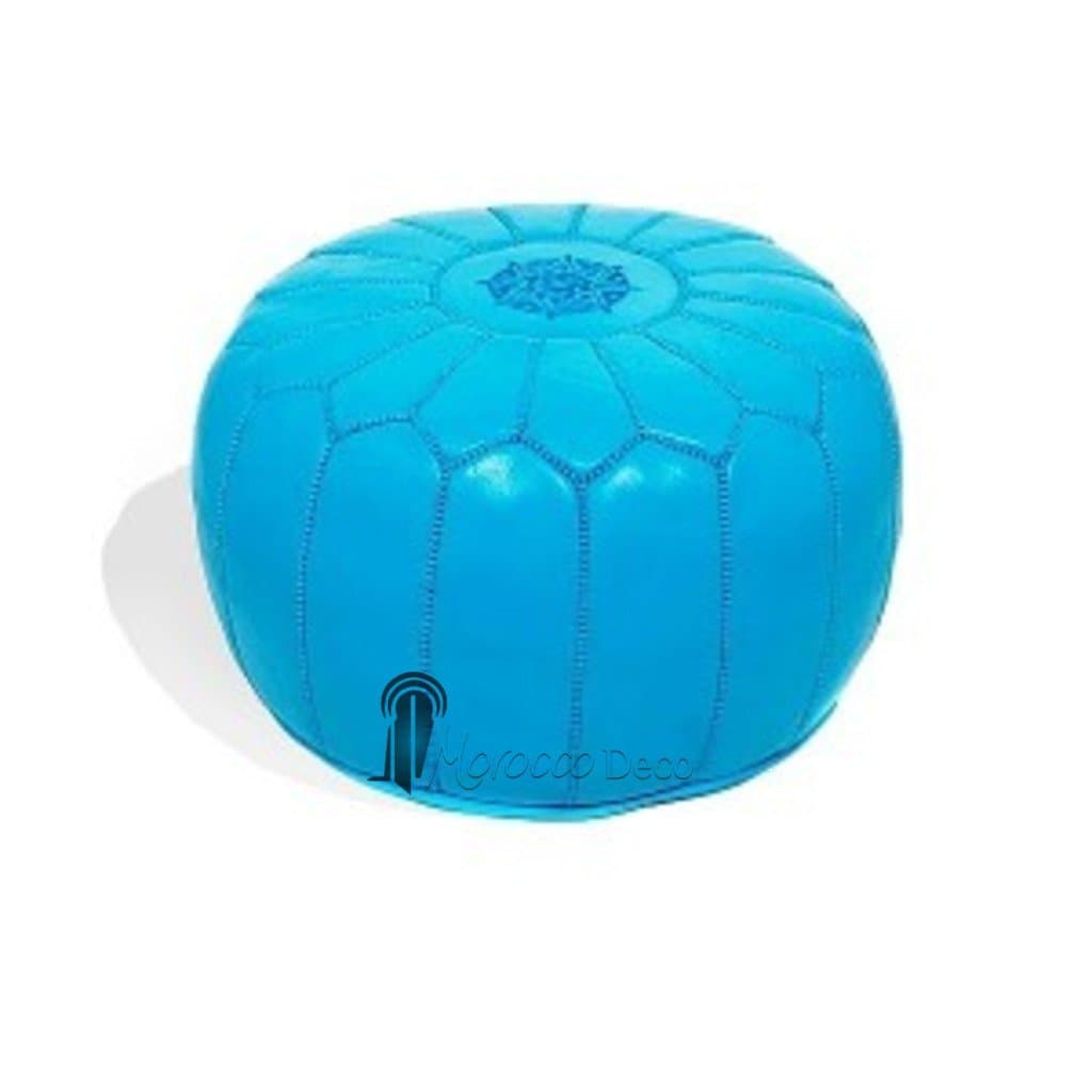 Medina Souvenirs Turquoise leather pouffe Moroccan design - Moroccan Pouf hand made leather Ottoman Footstool