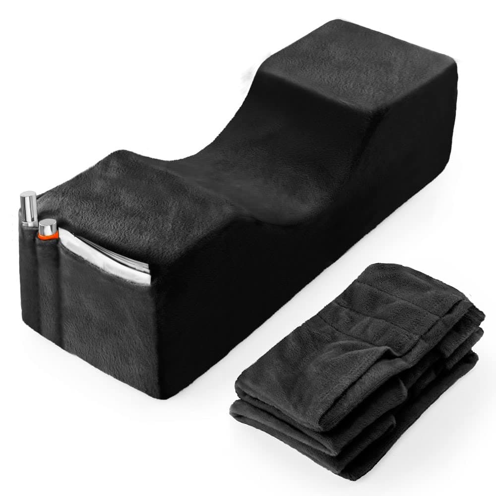 Onism Lash Pillows, Eyelash Extension Pillow with 2 Removable Lash Pillow Covers, Memory Foam Pillow, Velvet Pillowcase with Two Pockets for Tools On The Sides of Lash Bed Pillow, Black