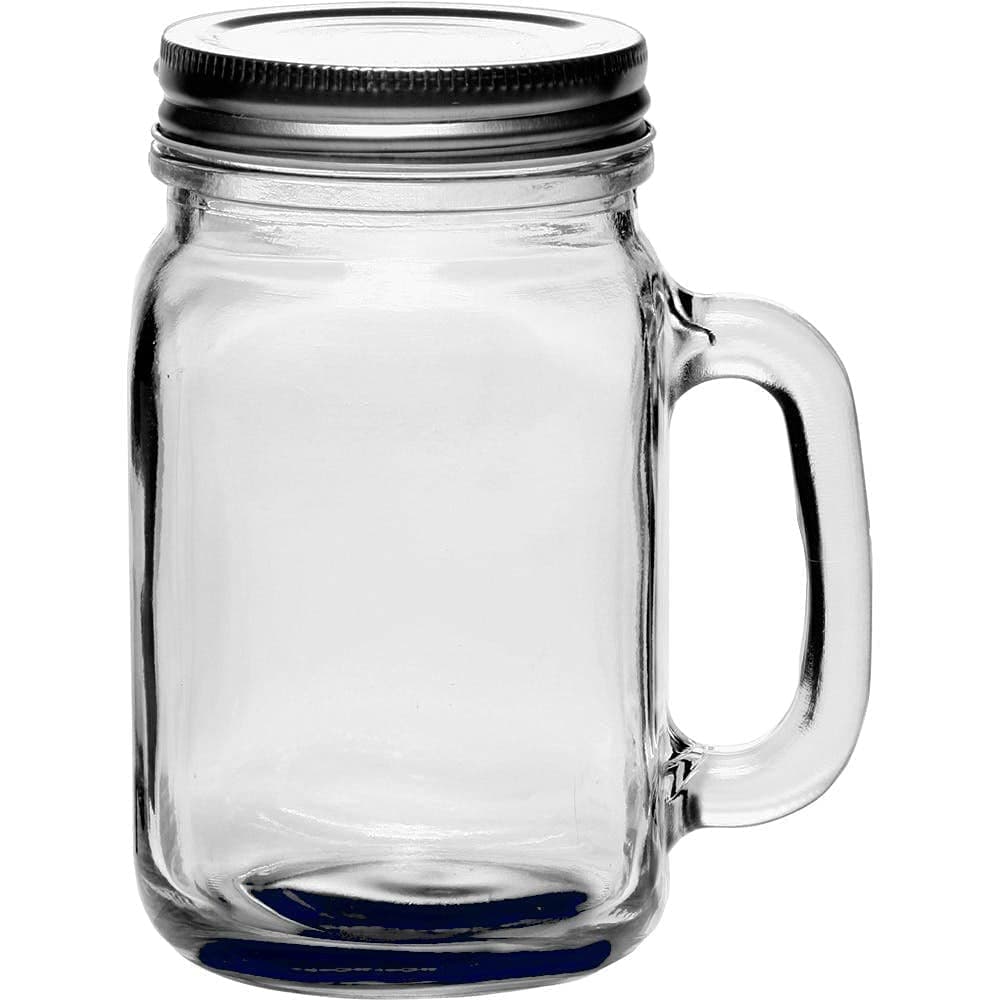 Mason Jar with Airtight Lid & with handle | Transparent Glass | 450 ml | Lid without hole | Glass Container for Overnight Oats, Drinks, Shakes and More | Kitchen Storage Jar