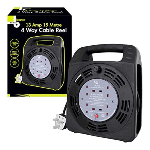 4WAY MAINS SOCKET 15M HEAVY DUTY ELECTRICAL EXTENSION REEL CABLE LEAD 13AMP FUSE by Electrolite