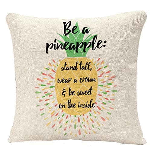 Throw Pillow Cover Yellow Quote Motivational with Pineapple Summer Fresh Design Juicy and Sweet in Bright Color Fruit Food Decorative Pillow Case for Couch Sofa Bed Chair 18x18 Inch