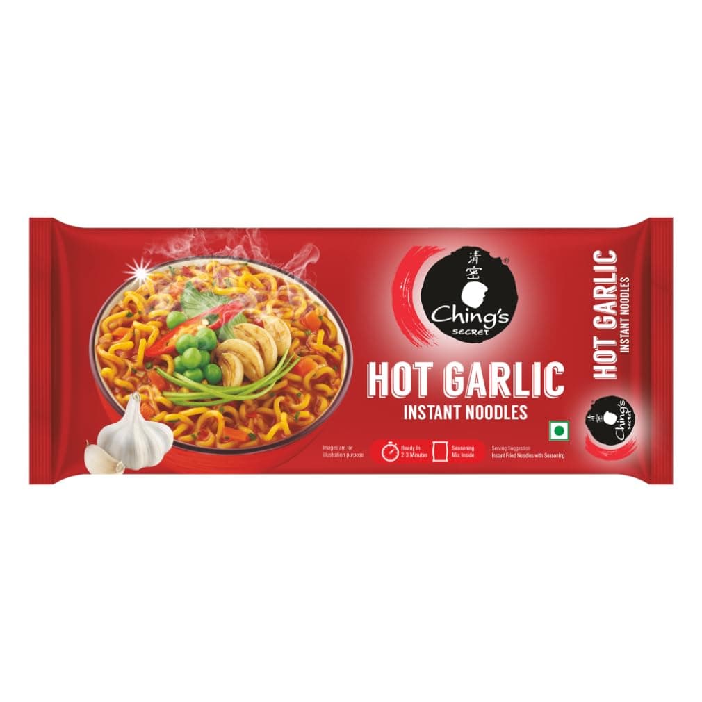 Ching’s Hot Garlic Flavour Instant Noodles, Desi Chinese Flavour, Vegetarian, 240g