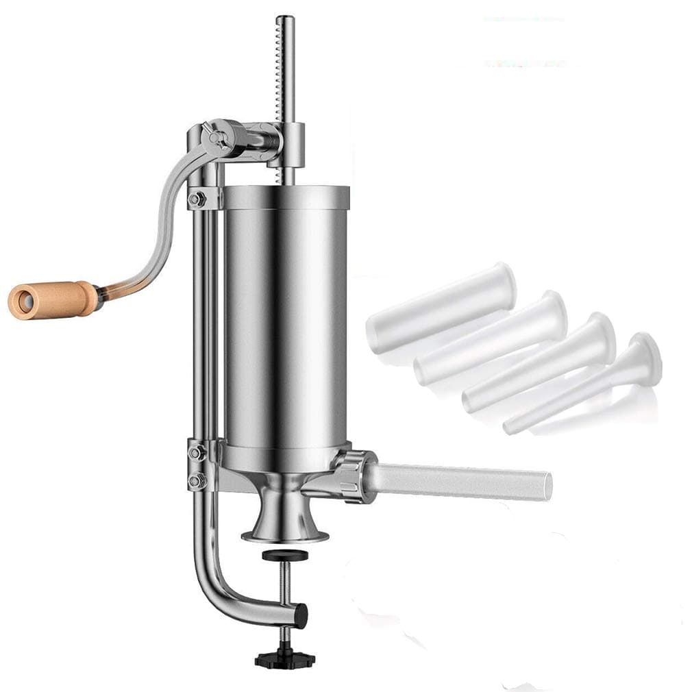 2.5 LB Sausage Filler Stuffer Home Made Machine - Stainless Steel Vertical Sausage Maker with Suction Base and Manual Crank for Household Use or Commercial - Capacity 2.5 lbs