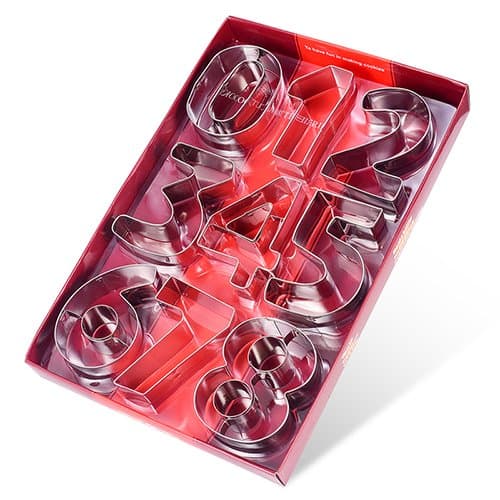 Ertek 9Pcs Stainless Steel 0-9 Numbers Kids Cookie Cutter Shapes Metal Fruits Fondant Icing Biscuit Cutters Shapes Set Dessert Decoration Large Number Baking Pastry Tool