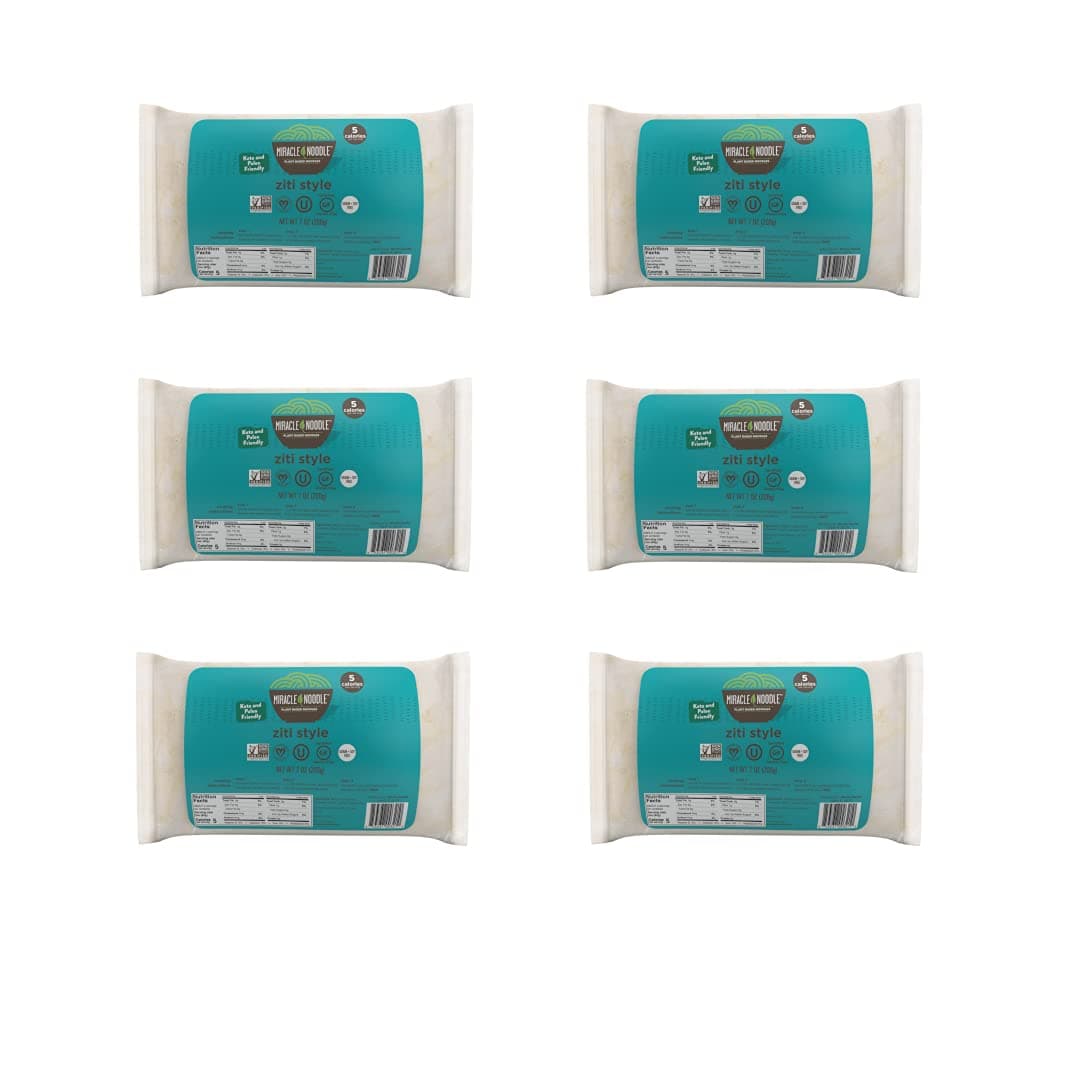 Miracle Noodle Ziti Pasta, 7 Oz (Pack of 6), Plant Based Shirataki Konjac Noodles, 5 Calories, 1g Net Carbs Per Serving, Keto, Gluten-Free