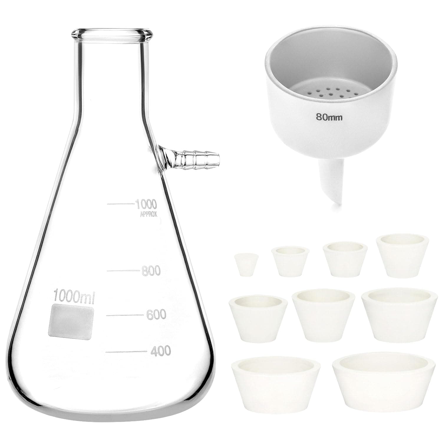 Qwork Buchner 1000Ml Funnel Kit Filter Flask Set, 1L Vacuum 80Mm Funnel, Borosilicate Glass Heavy Wall Filtering