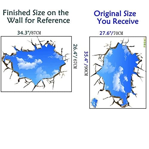 U-Shark 3D Self-adhesive Removable Break Through the Wall Vinyl Wall Stickers /Murals Art Decals Decorator (Blue Sky(27.6" X 35.4"/ 70cm90cm))