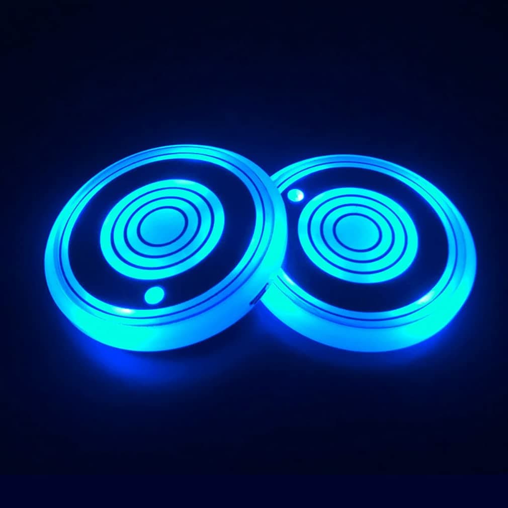 LEDCARE LED Car Cup Holder Lights, 7 Colors Changing USB Charging Mat Waterproof Cup Pad, LED Interior Atmosphere Lamp Decoration Light Inside Car Lighting Accessories (2pcs)