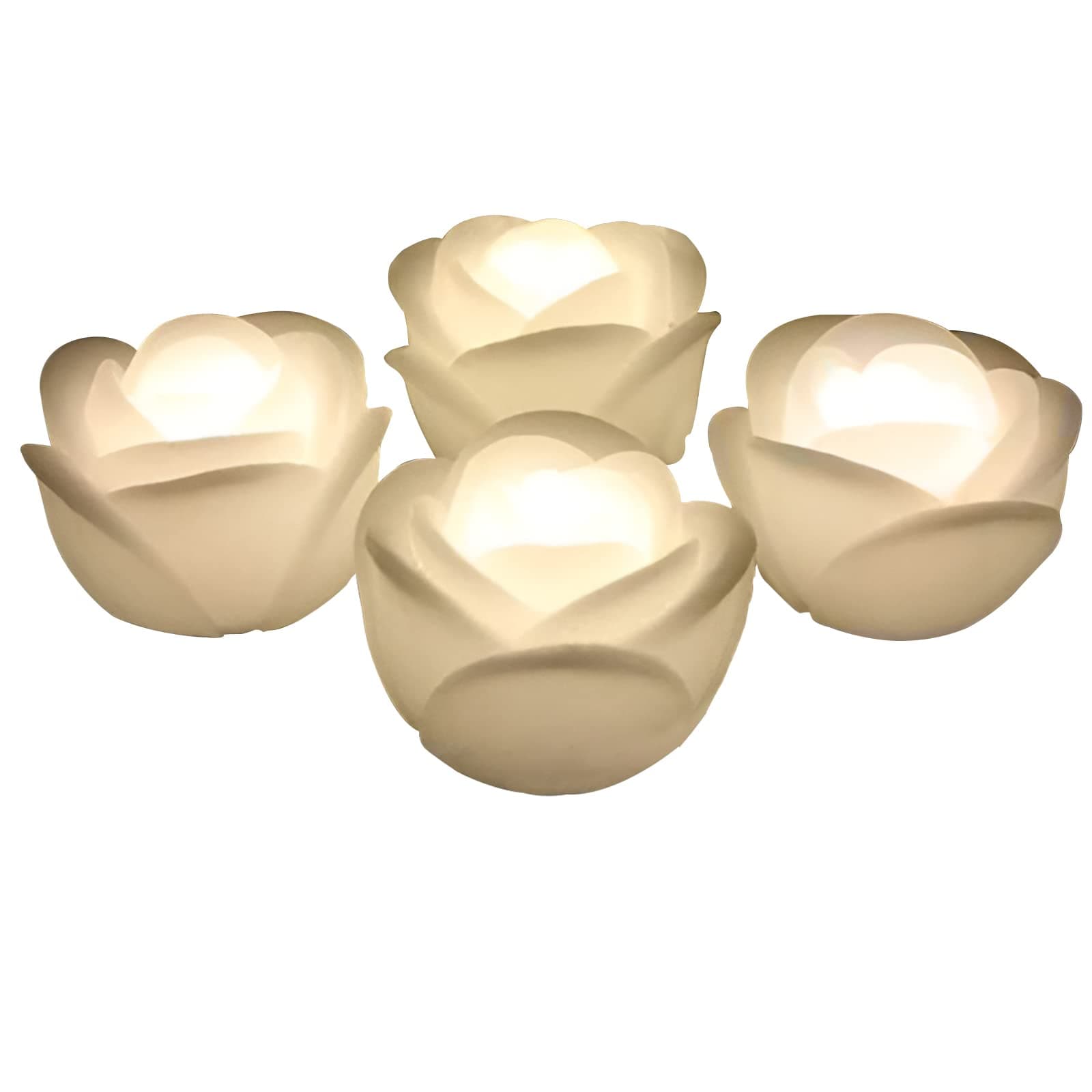 ARDUX Valentine's Day Rose Gift - Pack of 4 LED Floating Candles - Flameless Floating Rose Tea Lights Waterproof Flower Wax Candles Battery-Powered for Wedding Centerpieces Pool Party Decoration