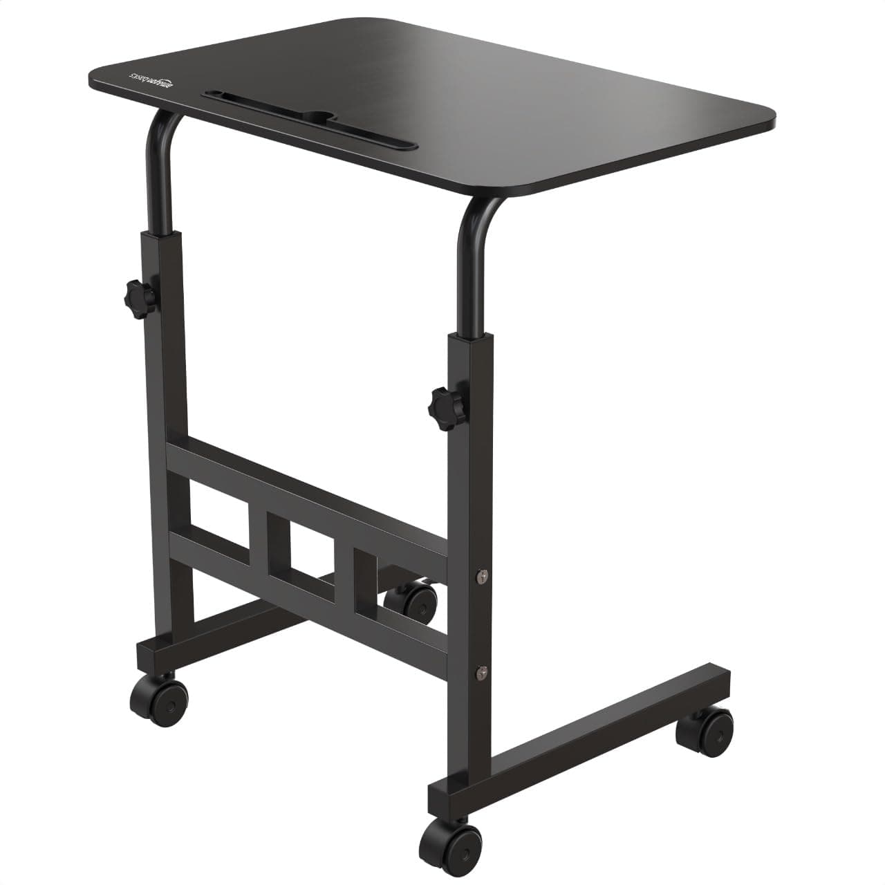 - iSmart Technology Amazon Basics Adjustable Height Wooden Table with Wheels | Portable Multipurpose Table | Smooth Rolling Wheels | Perfect Posture Adjustment | Trolly Laptop Table (Black)