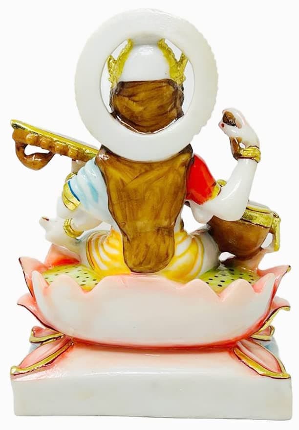 GLOOKS Maa Saraswati Idol/ Goddess of Knowledge, Multicolor, 12 Inches (Composite Marble)