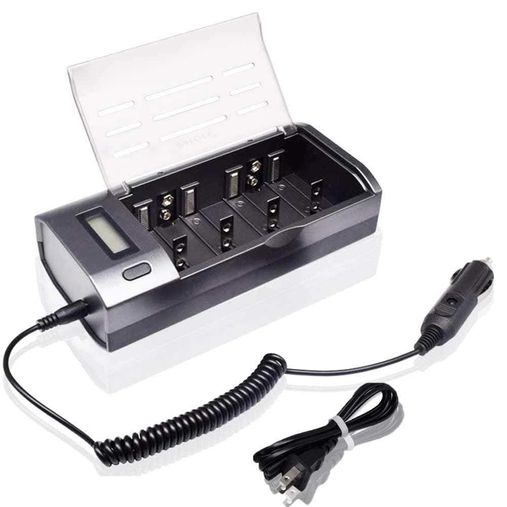 PALO All Size Battery Charger Smart LCD Display for AA AAA C D 9V Ni-MH Rechargeable Batteries with Car Charger(Upgraded Charger)