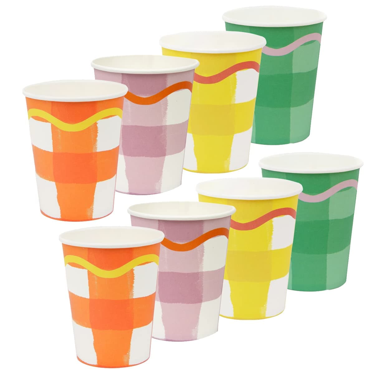 Talking Tables - Multi-Coloured Gingham Paper Cups - Recyclable Paper Tableware for Birthdays, Office Parties, Baby Showers - 8 Pack, Gingcups