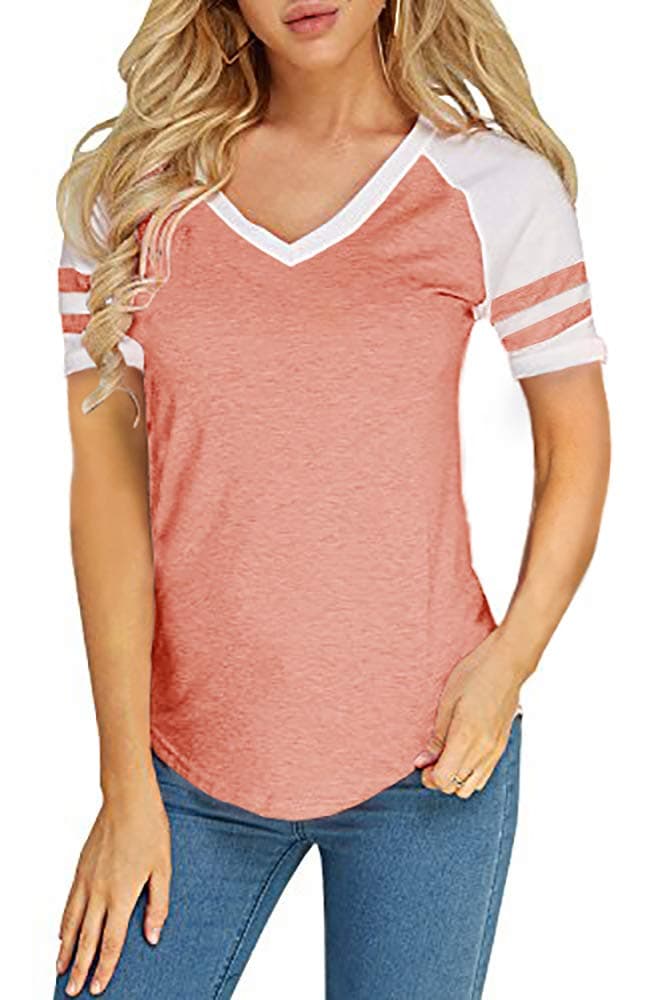 Foshow Womens Baseball Raglan Color Block T-Shirts Summer Short Long Sleeve V Neck Tees Jersey Casual Blouses Tops