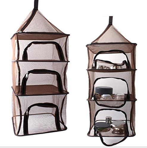 Morcare Camping Dry Net, 3 Layer Folding Hanging Mesh Dish Dryer Rack Shelf Food Storage Net Basket for BBQ Tableware, Vegetables, Fish, Fruit
