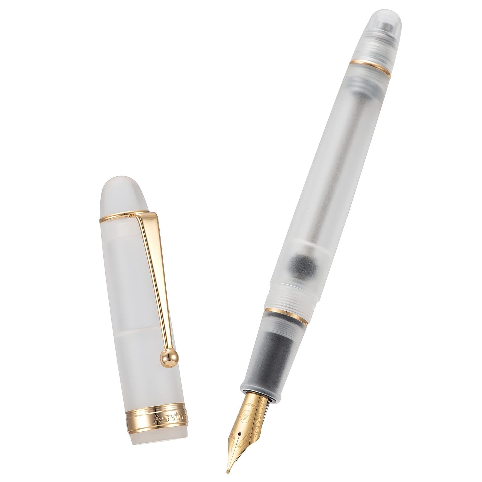 V126 Vacuum Filling Fountain Pen Extra Fine Nib, Frosted Transparent Clear Acrylic, Large-Capacity with Gift Case