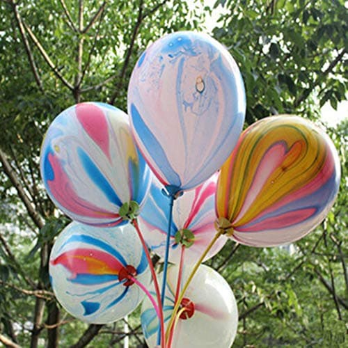 15 RAINBOW PARTY Balloons Funky Coloured Marble Effect Decoration BIR
