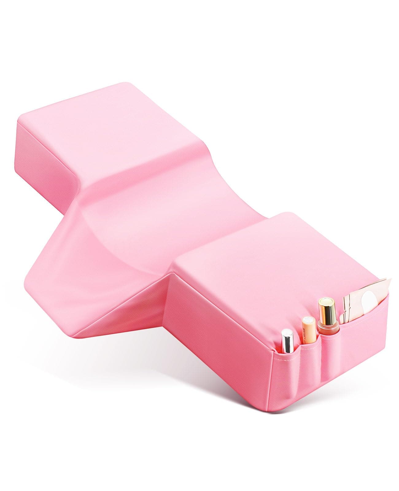 Onism 23'' Extra Wide Lash Pillow for Eyelash Extensions, Waterproof PU Leather Memory Foam Neck Support, Ergonomic Salon Grafting Headrest with Side Organizers, Pink