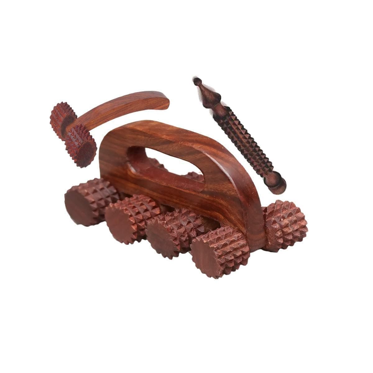 Crystal Sheesham Wooden Acupressure for Back Pain Relief Massager Multi Purpose with 8 Massage Roller (6.5x3) In Jimmy massager (5x1) In Neck massager (5x2.5) For Pain Relief Massager(set of 3)