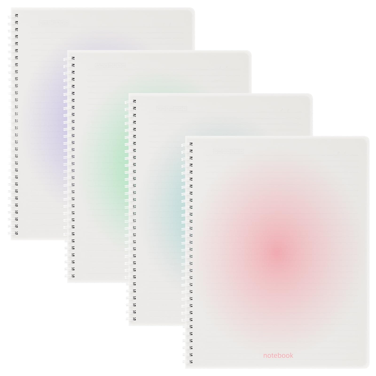 Spiral Notebook A4 College Wide Ruled Notebooks 4 Pack 8.5" x 11" Journaling Notebooks 140 Pages 100GSM Gradient Small Lined Notebooks Waterproof PP Cover for Note Taking for Work School Business Travel