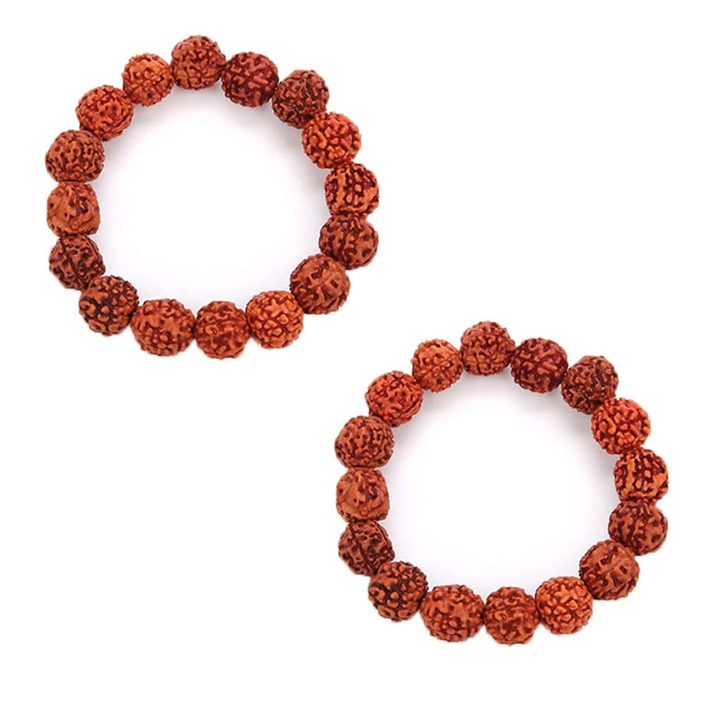 Unisex Rudraksha Bracelets 5 Mukhi Bead Daily Fashion Wear (Brown) - Pack of 2