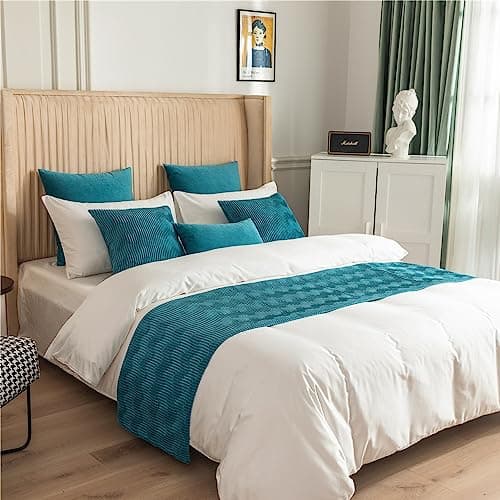 Morbuy Bed Runners and Matching Cushions Set, Scarves Bed Runners Hotel Bed Scarf Bedding Bed Towel Luxury Bedspread Protection for Living Room Bedroom Hotel (45x210+45x45cm,Turquoise)