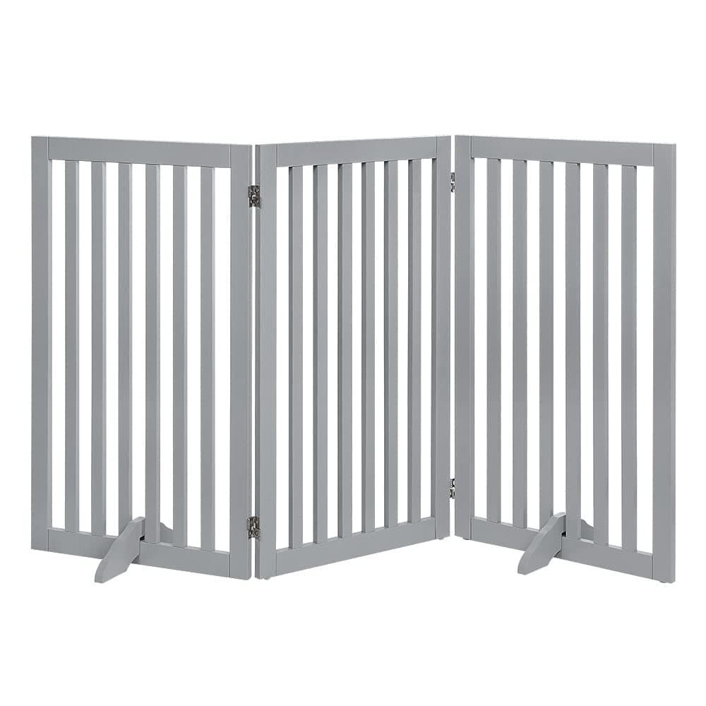 unipaws Freestanding Extra Tall Pet Gate, Folding Wooden Dog Gate, Indoor Barrier with 2PCS Support Feet, Up to 152cm Wide 91cm Height, Light Grey