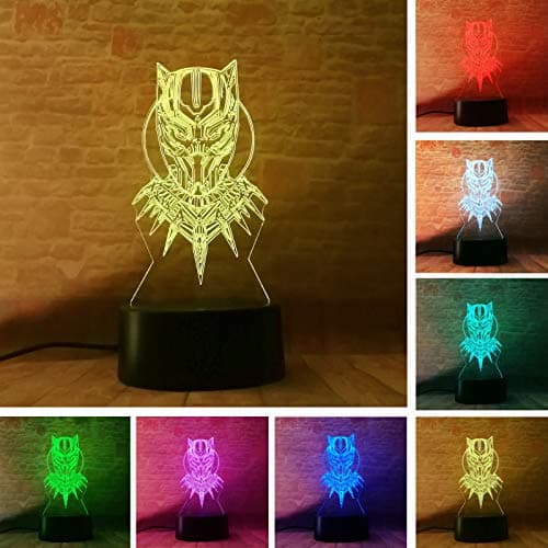 Man Boys Favor Avengers Endgame Super Hero Black Panther Head Legends 3D Action Figures Illusion Night Light LED 7 Colors Auto Change Lamp Marvel Hero Child Kids Sleeping Toys Boys Gifts