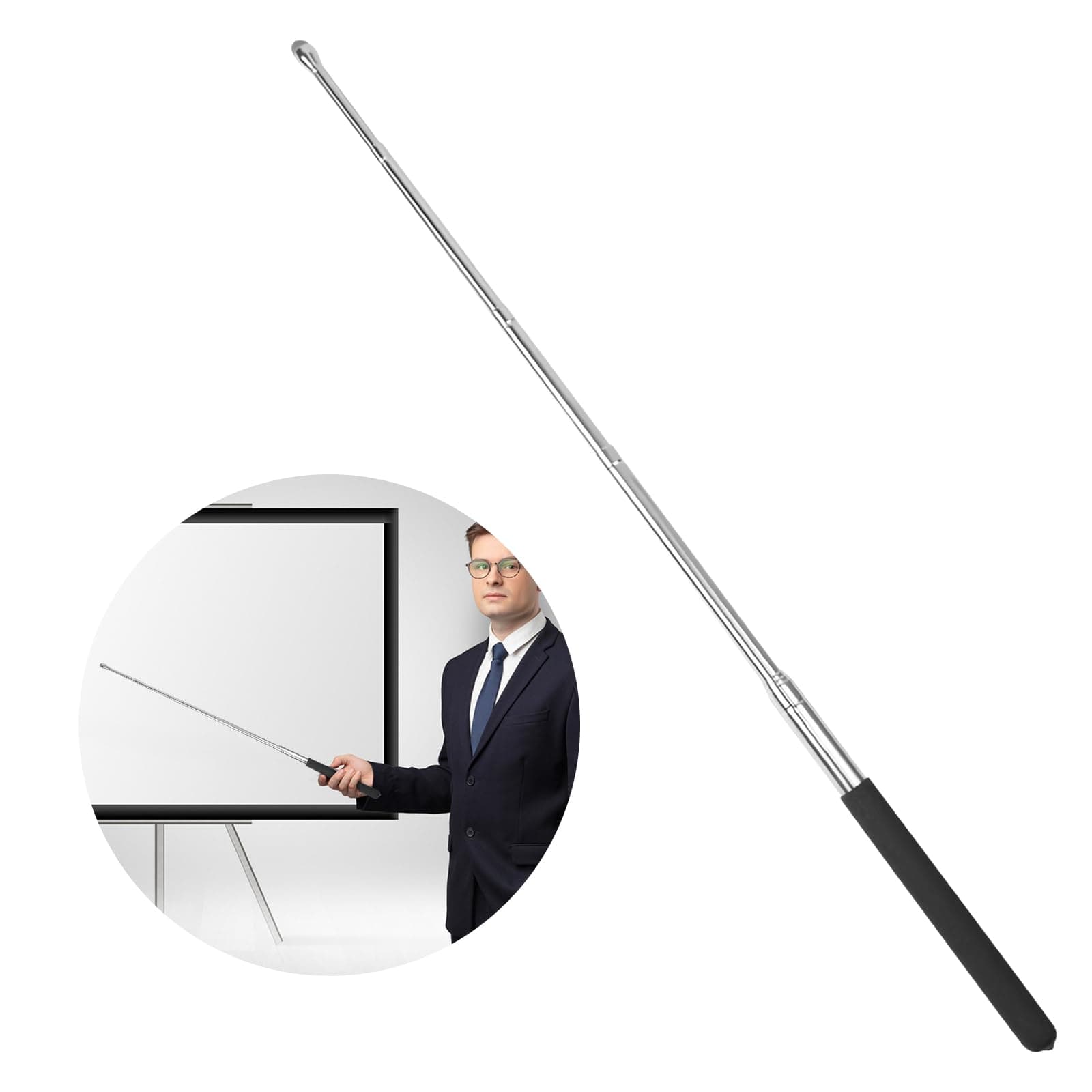 Retractable Teacher Pointer 𝟑𝟗.𝟓'', Pointer Stick with 𝗦𝘁𝘆𝗹𝘂𝘀 Smooth Sensitive Tablet Pen Stylus Pen, Teacher Coach Presenter Pointer Black