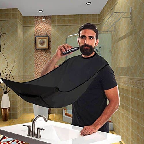 Beard Apron Cape Hair Clippings Catcher Bib for Shaving with Suction Cups,Easy Clean Up,Best Gift for Men, Black