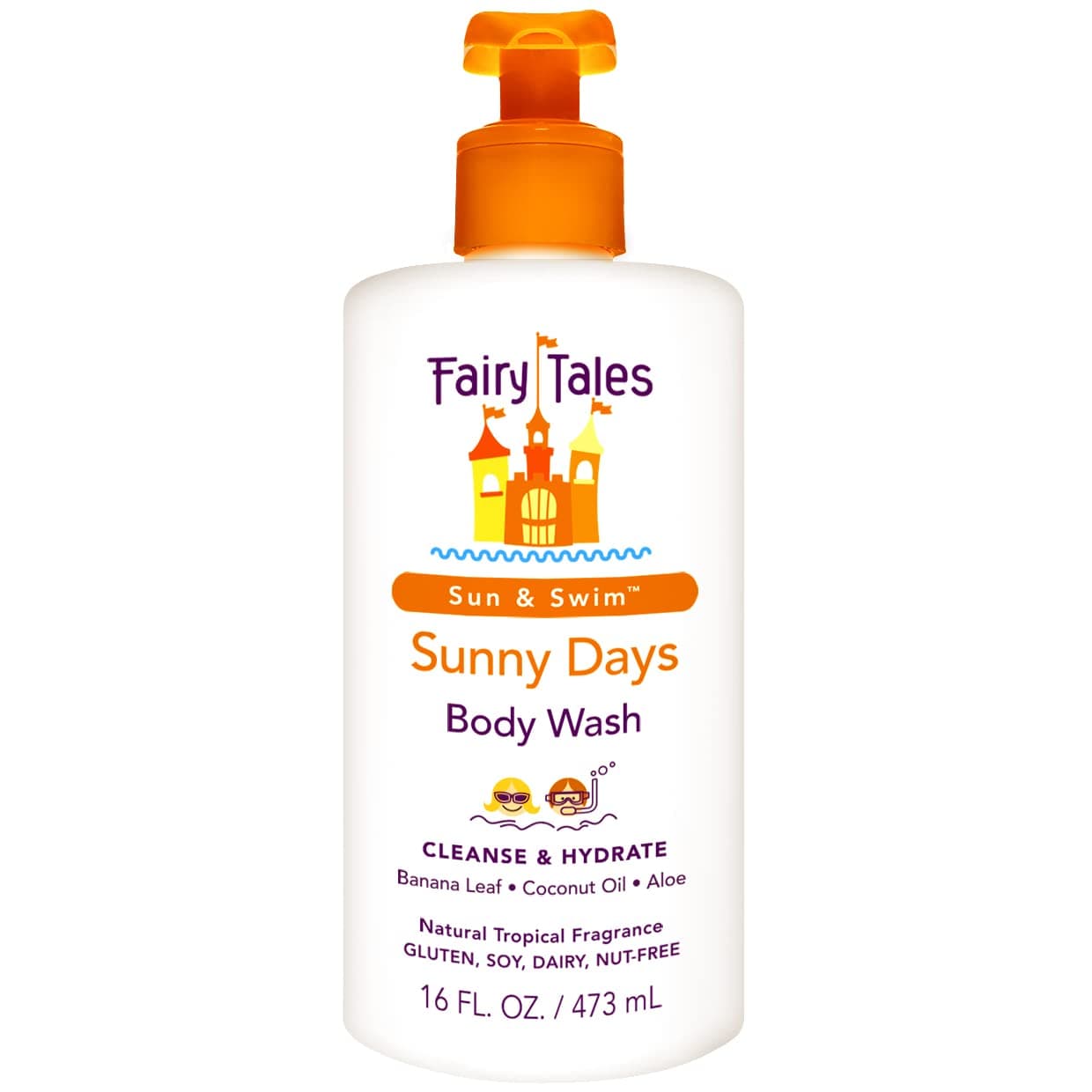 Fairy Tales Sunny Days Chlorine Removal Body Wash, For All Age Swimmers | After Swim Chlorine, Salt And Sunscreen Removal | No Harsh Chemicals or Toxins | Easy to use Pump - 16oz
