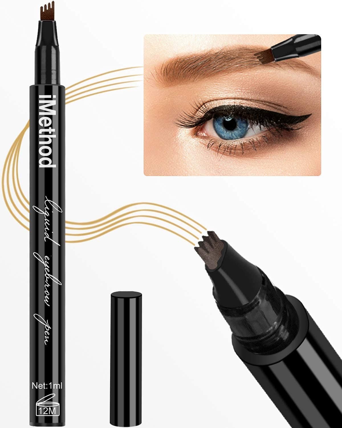 iMethodMicroblading Eyebrow Pen - Eyebrow Tattoo Pen by , Creates Natural Looking Eyebrows Effortlessly and Stays on All Day, Dark Brown
